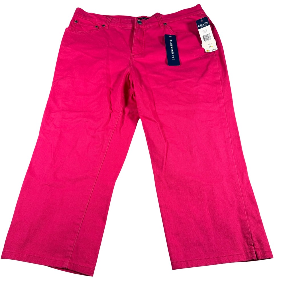 Chaps Essential Capri Pants Womens 14 Bright Fuchsia Pink Slimming‎ Fit NEW